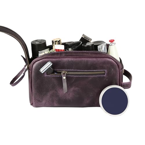 KomalC Travel Toiletry Bag – Premium Leather Dopp Kit for Men & Women with Water-Resistant Lining & Spacious Zippered Organizer - style: 1 Zip Classic Purple