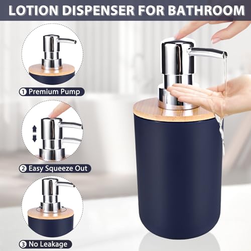 iMucci Bathroom Accessories Set 5Piece Navy Blue Bathroom Sets, Toothbrush Holder, Toothbrush Cup, Lotion Soap Dispenser, Soap Dish and Qtip Holder Bathroom Decor - style: Navy Blue