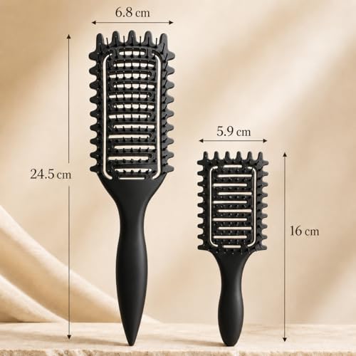 Curl Defining Brush for Curly Hair, Vented Detangling Hair Brush for Wet and Dry Styling, Curved Brush for Shaping and Smoothing Curl Clumps, Lightweight Hair Brush (2Pcs Black) - color: 2Pcs Black