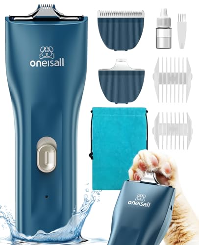 oneisall Quiet Pet Clippers for Cat Matted Hair, Cordless Cat Hair Trimmer | Dual Blade for Body and Paw, Waterproof Cordless Cat Clippers for Matted Long Hair with Storage Bag,Lightweight - color: Green, size: Standard+Mini