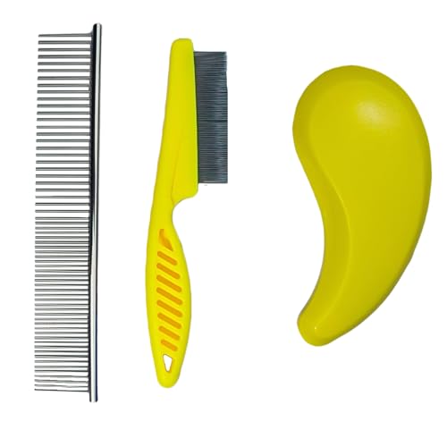3 PCS Puppy Brush Grooming Kit, Stainless Steel Flea Comb, Fit for Yorkie, Shih Tzu, Maltipoo, Soft Bristle (Yellow) - color: Yellow