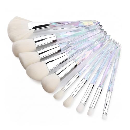 Kingtree Crystal Makeup Brush Set, 10PCS Sparkling Premium Makeup Brushes Professional Synthetic Bristles Foundation Blush Concealer Eyeshadow Makeup Brush for Girls - color: C