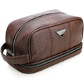 emissary Leather Travel Toiletry Bag for Men, Dopp Kit - Coffee | Water-resistant leather, large capacity + organizer pockets; refined men's travel Dopp kit, carry-on ready - color: Brown