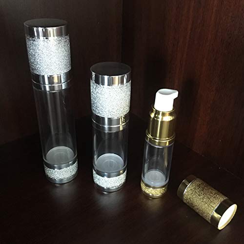Tvoip 3Pcs/Lot 15ml 30ml 50ml Gold Pink Silver Glitter Diamond Airless Vacuum Bottles Luxury Emulsion Lotion Fragrance Perfume Spray Bottle (Gold) - color: Gold