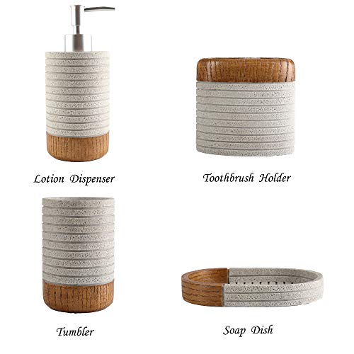 Hymmah Bathroom Accessories Set,Toothbrush Holder,Farmhouse Bathroom Decor,4 Pcs Resin Gift Set Apartment Necessities, Contain Toothbrush Cup,Soap Dispenser,Soap Dish,Tumbler - color: Cross Stripe Gray