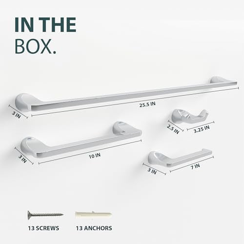 Mega Handles Bathroom Towel Holder Set - 4 Pieces Bathroom Accessories Sets - Heavy Duty Bathroom Accessory Set, 25'' Towel Bar, Robe Hooks & Toilet Paper Holder Wall Mounted - Polished Chrome Suite - color: Polished Chrome