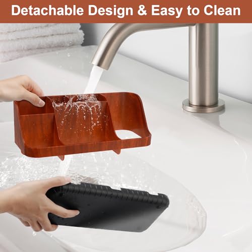 GFWARE Bathroom Decor and Accessories - Detachable 7 Slots Kids Electric Toothbrush and Toothpaste Holde for Bathroom Tray Countertop Vanity Storage, Bathroom Sink Storage Organizer, Red Wood - color: Red Wood