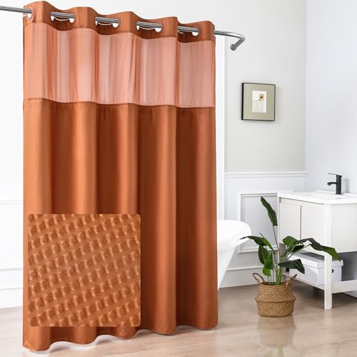 Mrs Awesome No Hook Shower Curtain with Snap-in Liner, Embossed Waffle Design Fabric Shower Curtain for Bathroom, Soft & Lightweight, 71x74, Taerracotta - color: Terracotta, size: 71"W x 74"L (Pack of 1)