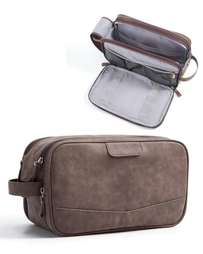 BAGSMART Large Toiletry Bag for Men, Soft Matte PU Leather Travel Bag for Toiletries, Dopp Kit Water Resistant Shaving Bag for Bathroom Shower-Dark Brown - color: Dark Brown (Soft Matte), size: Large-8L