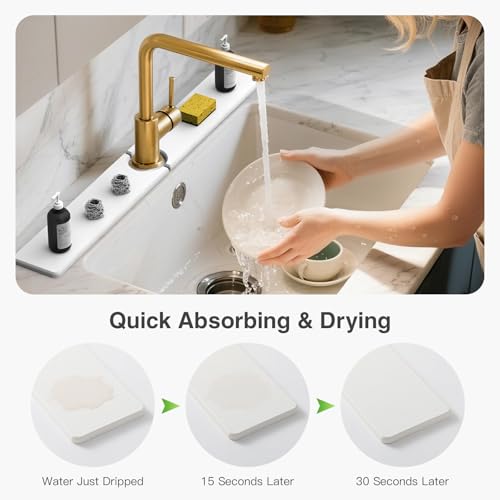 30" x 4" Stone Faucet Mat for Kitchen Sink, Quick Drying Diatomite Sink Tray, Faucet Sink Splash Guard for Prevents Moisture Buildup (White) - color: White, size: 30" x 4"