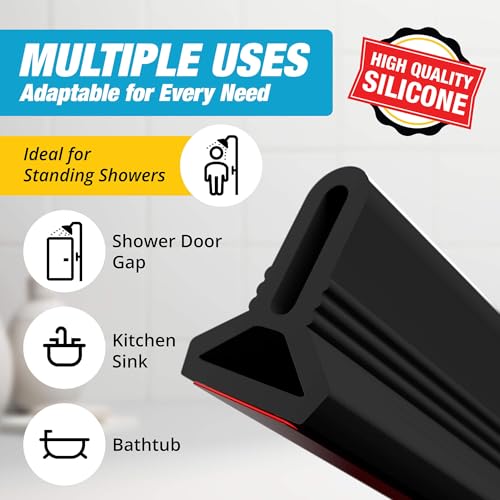 Shower Threshold Water Dam Barrier 98" - Black Collapsible Shower Water Blocker - Shower Guard for Walk in Shower - Water Guard Stopper for Floor - Shower Dam - 1.5" Tall - By Hippo Dam - color: Black, style: 98 In