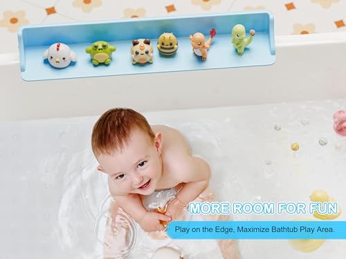 Cushore 3-Ft Bathtub Splash Guard PlayPad with Strong Suction Cups, Toy Tray Caddy Holder Storage, No-Leak, Mess-Free Bath Time for Kids, Blue - color: Blue