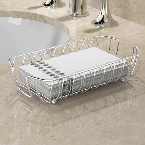 Guest Towel Holder Tray for Bathroom Countertop, Silver Metal | Guest Bathroom, Powder Room & Vanity Use - color: J - Silver Napkin Holder for Bathroom, size: Guest Towel Holder