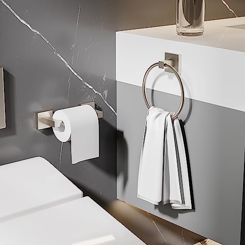 Ruacq Brushed Nickel Toilet Paper Holder Towel Ring Bathroom Accessories Hardware Set Double Post Pivoting Toilet Roll Holder Square Stainless Steel and Zinc Alloy Modern Wall Mounted 2 Pieces - color: Brushed Nickel, size: 2pcs