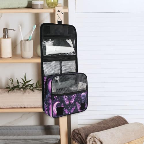 MNSRUU Hanging Toiletry Bag Gothic Skull Butterfly Travel Makeup bag for Toiletries Portable Travel Toiletry Organizer Cosmetic Bags with Hanging Hook - color: Skull I 4090