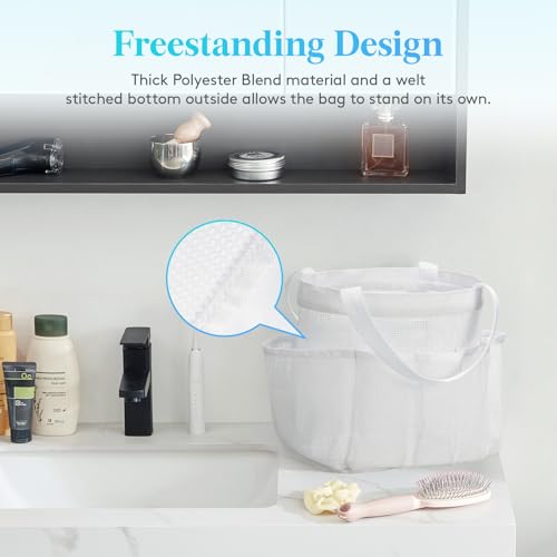 Lifewit Mesh Shower Caddy Portable for College Dorm Room Essentials with 7 Pockets, Freestanding Hanging Organizer Basket, Quick Dry Tote Bag for Camping, Bathroom, Beach, Travel, 1 Pack, White - color: White, size: L(8.7"L x 8.7"W x 9.8"H)