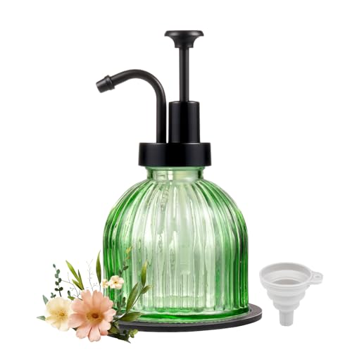 SheeChung 8 Oz Glass Soap Dispenser Bathroom, Green Liquid Hand Soap Dispenser with Pump, Refillable Dish Soap Dispenser for Kitchen, Cute Modern Stripes Lotion Bottle, Shampoo (Black Pump, 1 Pack) - color: Green-black Pump, 1 Pack