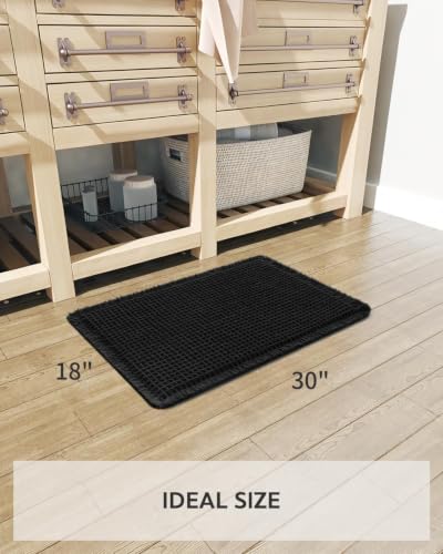 tchdio Waffle Bath Mat Rug, Super Absorbent Non Slip Bath Mats Ultra Soft Bathmat Machine Washable Bathroom Rugs with Tassels, Bath Rugs for Bathroom Floor Beside Tub, 18" x 30", Black - color: Black, size: 18" x 30"