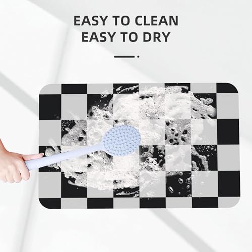 Black and White Checkered Bath mats Quick Dry Absorbent Bath Rugs Rubber Non Slip Bath Mat for Bathroom Floor Tub Shower Sink 16"×24" - color: Black and White Checkered, size: 16"x24"