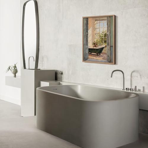 Framed Vintage Canvas Wall Art Print Classical Bathroom Bathtub Poster Flowers Gallery Style Picture Home Decor Rustic Bathroom farmhouse Apartment 12X16 Inch Ready to Hang - color: Classical Bathroom Bathtub, size: 16L" x 12W"