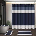 Striped Blue Shower Curtain Set with Toilet Lid Cover and Non-Slip Rugs for Bathroom, Minimalist Navy Geometric 4 Pcs Shower Curtain, Modern Bathroom Set with 12 Hooks - color: Stripes Dark Blue