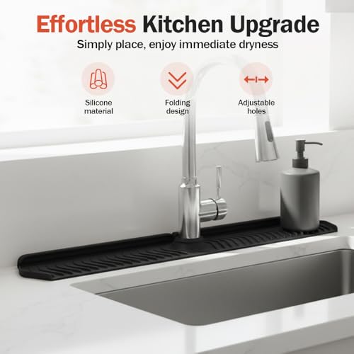 Kitchen Sink Faucet Mat, 30in Extra Long Foldable Silicone Faucet Guard & Splash Guard, 2026 Multi-Functional Draining Mat to Keep Countertops Dry, Protect Backsplash from Splash (Grey) - color: Gray