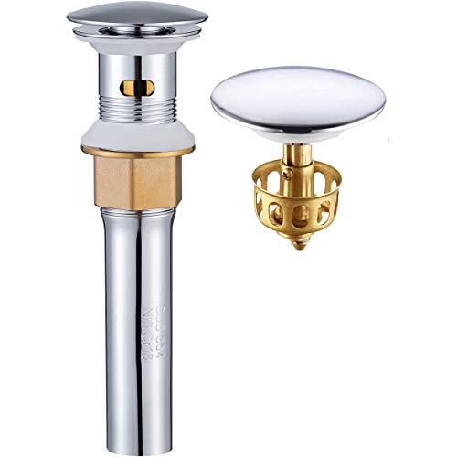 KAIYING Pop Up Drain, Bathroom Sink Drain Stopper with Overflow, Vessel Sink Drain Assembly with Detachable Basket Stopper, Anti-Explosion and Anti-Clogging Drain Strainer (Chrome) - color: Chrome, style: With Overflow