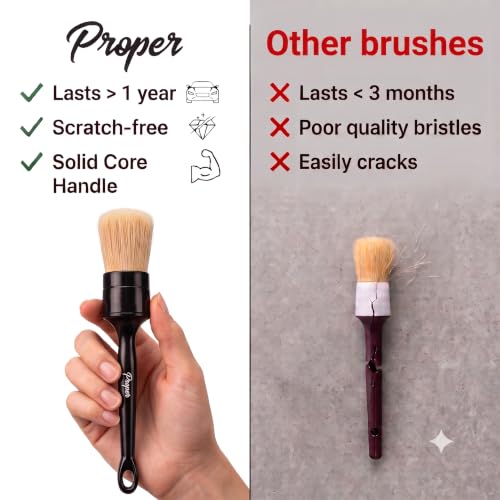 Car Detailing Brush Set, 3 Pack Interior and Exterior Detail Brushes, with Soft Boars Hair Bristles for Auto Interior & Exterior - for Cleaning Leather Seats, Air Vents, Wheels & Emblems