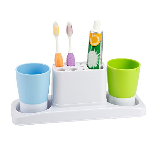 Eslite Bathroom Toothbrush Toothpaste Stand Organizer Plastic Storage Rack Set - color: Blue+green