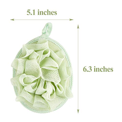 Boao 6 Pcs Bath Shower Pouf Sponge Mesh Pouf Shower Ball Exfoliating Body Sponge Pad Scrubber Glove with Flower Bath Ball (Beige,Green,Purple) - style: Beige,Green,Purple
