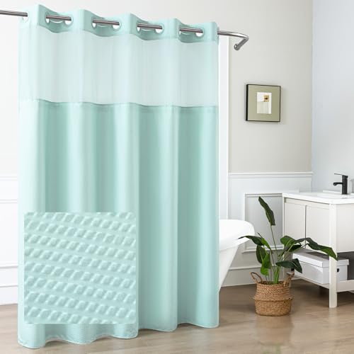 Mrs Awesome No Hook Shower Curtain with Snap-in Liner, Embossed Waffle Design Fabric Shower Curtain for Bathroom, Soft & Lightweight, 71x74, Sky Blue - color: Sky Blue, size: 71"W x 74"L (Pack of 1)