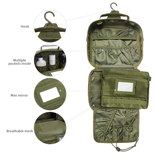 SUNRISING Tactical Toiletry Bag for Men, Hanging Travel Toiletry Organizer Dopp Kit, Shaving Hygiene Toiletries Bag, Men's Toiletry Bag for Short Trips Camping - Green - color: Army Green