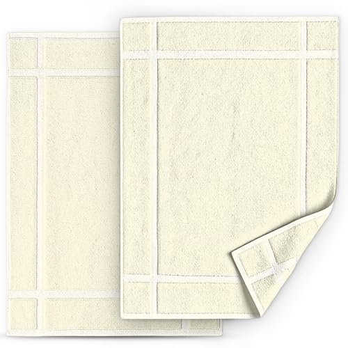 Pearl Linens Pack of 2 100% Cotton Bath Mat 18x25 inches, Soft & Absorbent Quick Dry Bathroom Mats Set, Not Bathroom Rugs, After Shower Mats, Bath Tub Mat, 781 GSM, Machine Washable, Ivory - color: Ivory, size: 18x25 - Set of 2