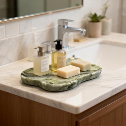Natural Marble Decorative Tray, Cloud Shape, Modern Style, Polished Finish, Bathroom Kitchen Counter Vanity Organizer (Green-Marble-Diagonal) - color: Green (Marble-diagonal)