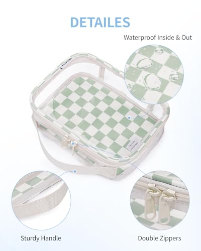 Narwey TSA Approved Toiletry Bag Carry on Clear Toiletry Bag Makeup Bag, Airport Airline Quart Size Travel Bags, Waterproof Portable Compact Cosmetic Make up Organizer Bag (Mint Green Checkerboard) - color: Mint Green Checkerboard