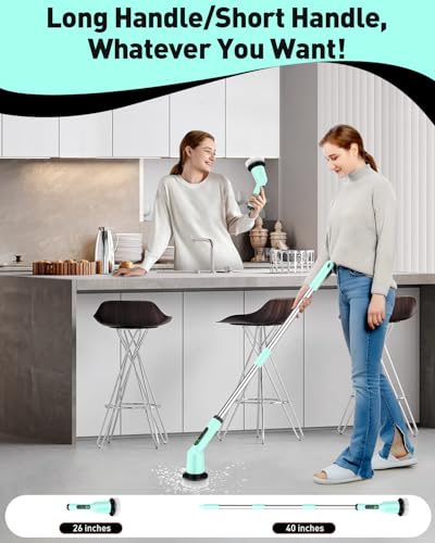 Electric Spin Scrubber for Cleaning Bathroom, Shower Scrubber Cordless Cleaning Brush with IPX7 Waterproof & 2 Speed, 3 Brush Heads, Bathroom Cleaning Supplies for Toilet Shower Tub Mint Green - color: Mint Green, size: 3 Brush Heads
