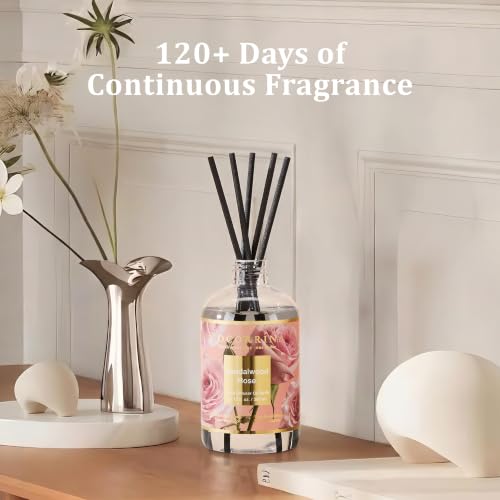 Cocorrína Reed Diffuser Refill Sandalwood Rose 10.14oz (300ml) with 8 Sticks - Premium Long-Lasting Floral Essential Oil, Home Fragrance for Bedroom, Bathroom Home Decor - size: 10.14 Fl Oz (Pack of 1)
