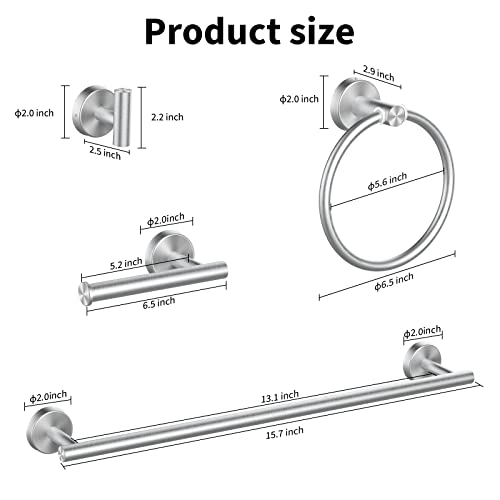 Cilee 10 Piece Brushed Nickel Bathroom Accessories Set, 16 inch Brushed Nickel Bathroon Hardware Set Towel Bar Ring Toilet Paper Holder Robe Towel Hook SUS304 Stainless Steel - color: Brushed Nickel, size: 16inch