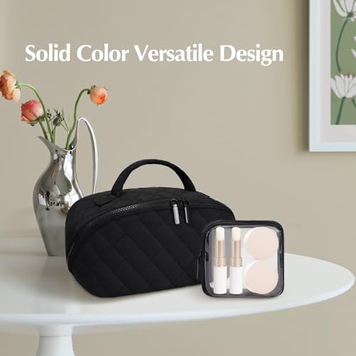 honitty Makeup Bag, Quilted Makeup Bag, Puffy Travel Make up Bags, Cosmetic Organizer Bag, Waterproof Toiletry Bag for Women - color: Black