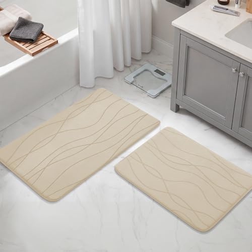 YIHOUSE Bathroom Rugs Set 2 Piece, Memory Foam Bath Mat Khaki | 17x24& 20x32, Ultra Soft, Absorbent, Non-Slip, Machine Washable, for Bathroom, Sink and Toilet - color: Khaki, size: 2'8" x 1'8" (Rectangular)
