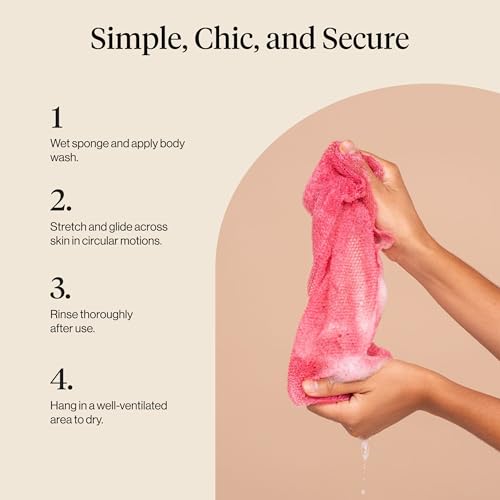 Kitsch African Net Sponge – Exfoliating Body Scrubber for Cleansing & Gentle Daily Exfoliation – Stretchable Bath Sponge for Hard-to-Reach Areas, Long-Lasting Shower Essential - Berry Pink, 3 Pcs - color: Berry Pink