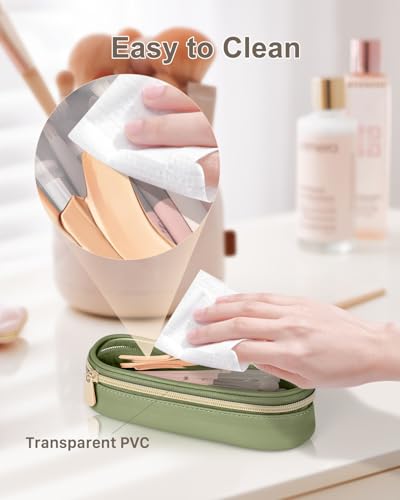 Soimeat Clear Travel Makeup Brush Holder, Leather Makeup Brush Toiletry Bag, Portable Cosmetic Brush Case, Transparent Waterproof Makeup Brush Storage Bag, Green - color: Green, size: Small