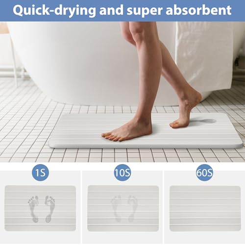 Absorbent Stone Bath Mat, Diatomaceous Earth Shower Mats, Non-Slip Water Absorbing Diatomite Stone Mat for Bathroom Floor, Quick-Drying Easy to Clean - color: Line-white