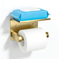 Brushed Gold Toilet Paper Holder Wall Mount, NEWRAIN Rustproof Toilet Tissue Holder with Phone Shelf, Stainless Steel Adhesive Toilet Roll Holder for Bathroom, Washroom, Kitchen, RV - color: Brushed Gold, style: Single