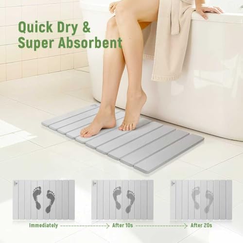 Stone Bath Mat for Water Absorption, Foldable Diatomite Stone Mat, Non-Slip & Quick-Drying White Square Bath Mat with Modern Minimalist Style, Easy to Clean, for Bathroom/Kitchen/Hallway - color: Grey