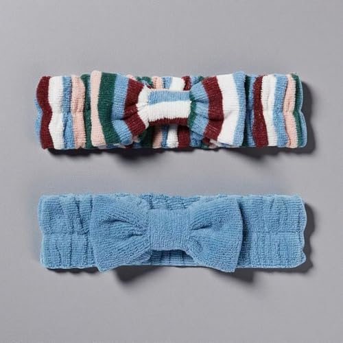 Fluffy Makeup Headbands for Women: 2-Pack Soft Microfiber Hair Bands with Bow Design, Spa Shower Skincare Headwrap Set, Non-Slip Cosmetic Headband for Face Washing - color: Multicolor 3