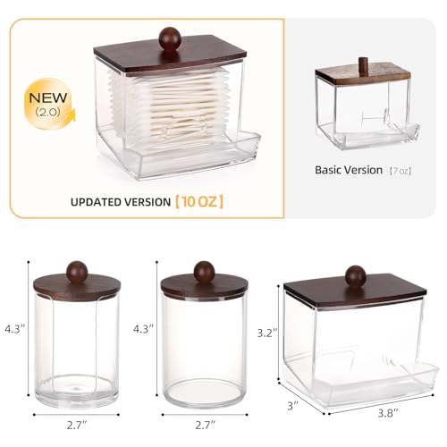 Tbestmax Bathroom Organizer Accessories Set-10 oz,7 oz Qtips Holder Storage with Bamboo Lids, Cotton Ball/Swabs Dispenser, Apothecary Jar 3 Pcs - color: Group B-honey-coloured