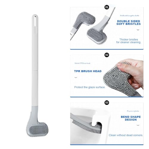 Toilet Brush, Long Handle Golf Toilet Brush with Holder 360° Deep Cleaning Flexible Silicone Toilet Cleaner Brush Wall Mounted for Bathroom (2Pcs White) - color: 2pcs White