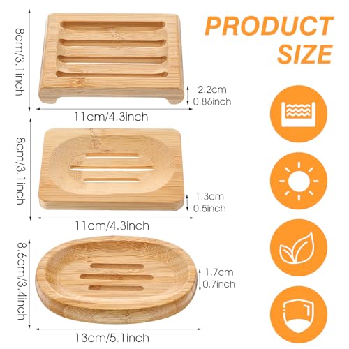 12 Pcs Bamboo Soap Dish Bulk, Self-Draining Non-Slip Bamboo Soap Trays Bulk, Wooden Soaps Holder Tray, Shampoo Bar Holder for Bathroom, Kitchen (3 Sizes)