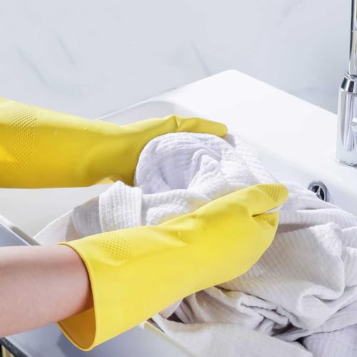 3 Pairs Rubber Dishwashing Gloves, Waterproof Non-Slip Reusable Household Dish Gloves for Kitchen Bathroom Home
